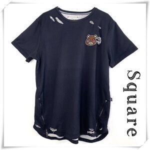 Square Zero Bear Patches Distressed Short Sleeve Sweatshirt Black